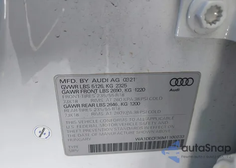 2021 Audi Q3 Premium 45 Tfsi S Line Quattro Tiptronic z USA, uszkodzony, nr VIN WA1DECF36M1100233